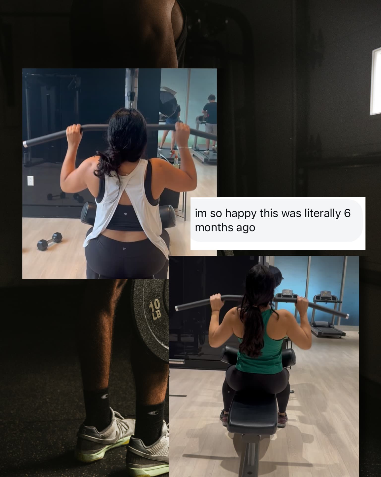 Client progress photos with a message about six months of progress
